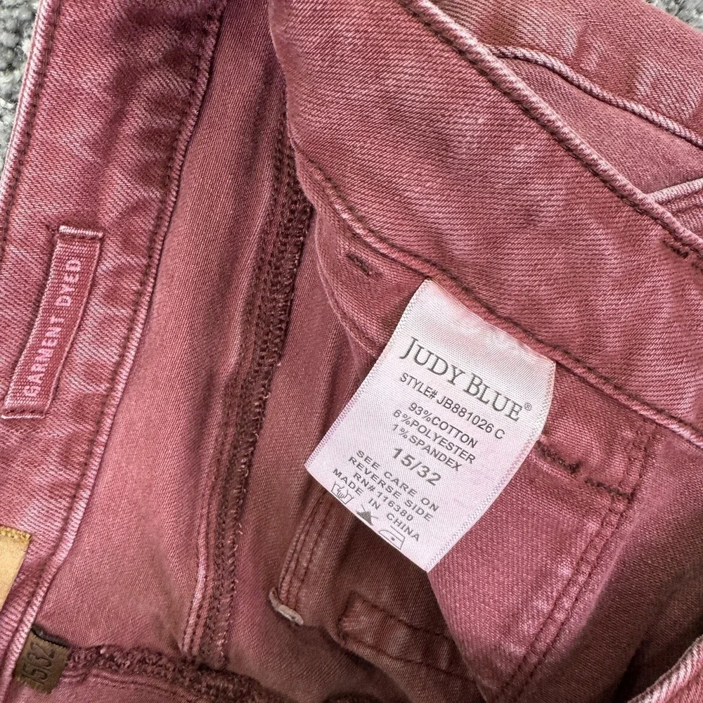 Judy Blue Jeans Womens 15/32 Red Ankle Garment Dyed Denim Medium Wash Preppy